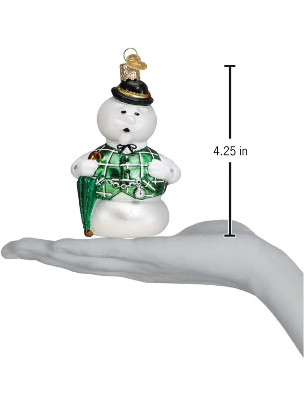 Handcrafted Glass Blown Snowman Ornament for Christmas Tree, Holiday Decor